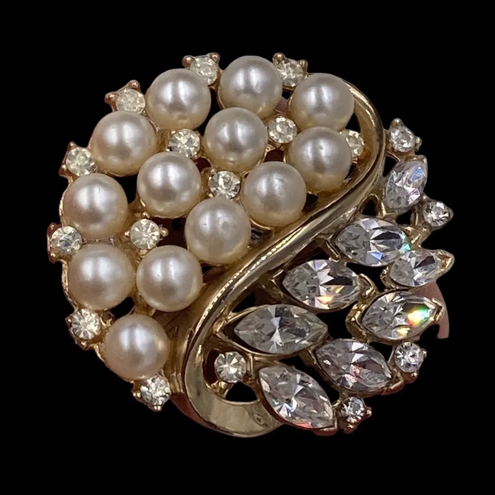 Fabulous Large Trifari Rhinestone Faux Pearl Earrings